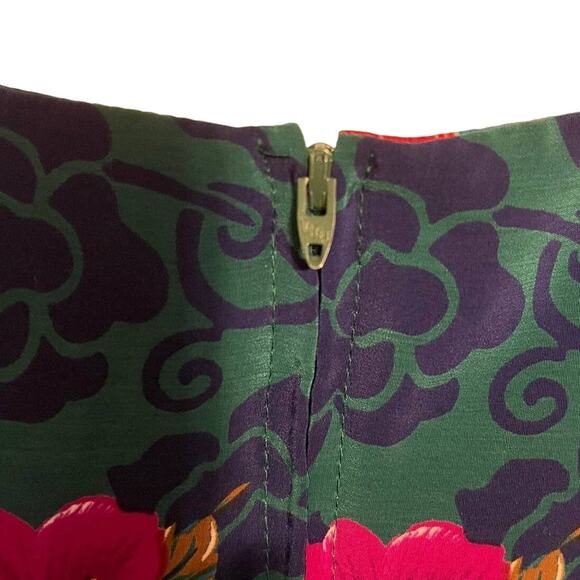 Susan Graver Border Bouquet Green Print Dress Lg 14/16 - Picture 6 of 8